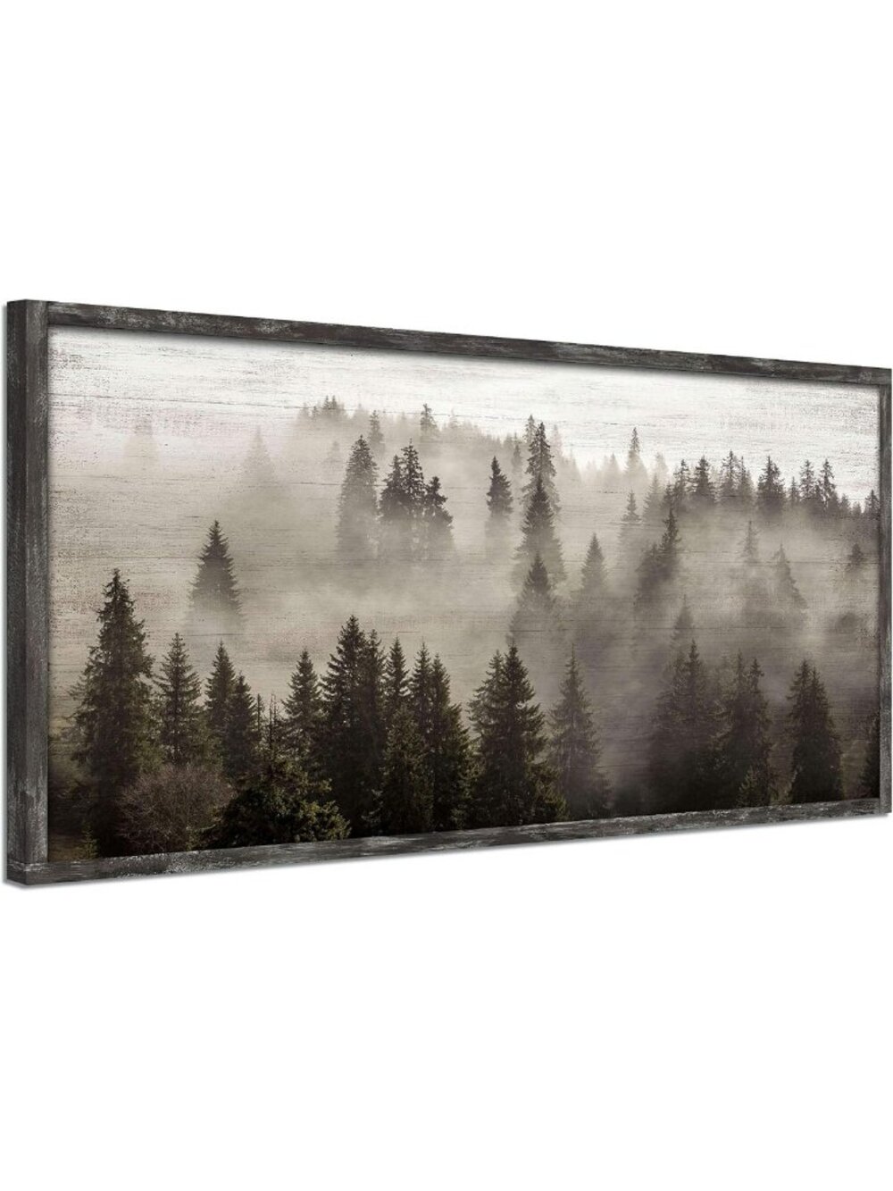 Foggy Forest Scenery Wooden Framed Wall Art - 40x20 Inch Nature Decor